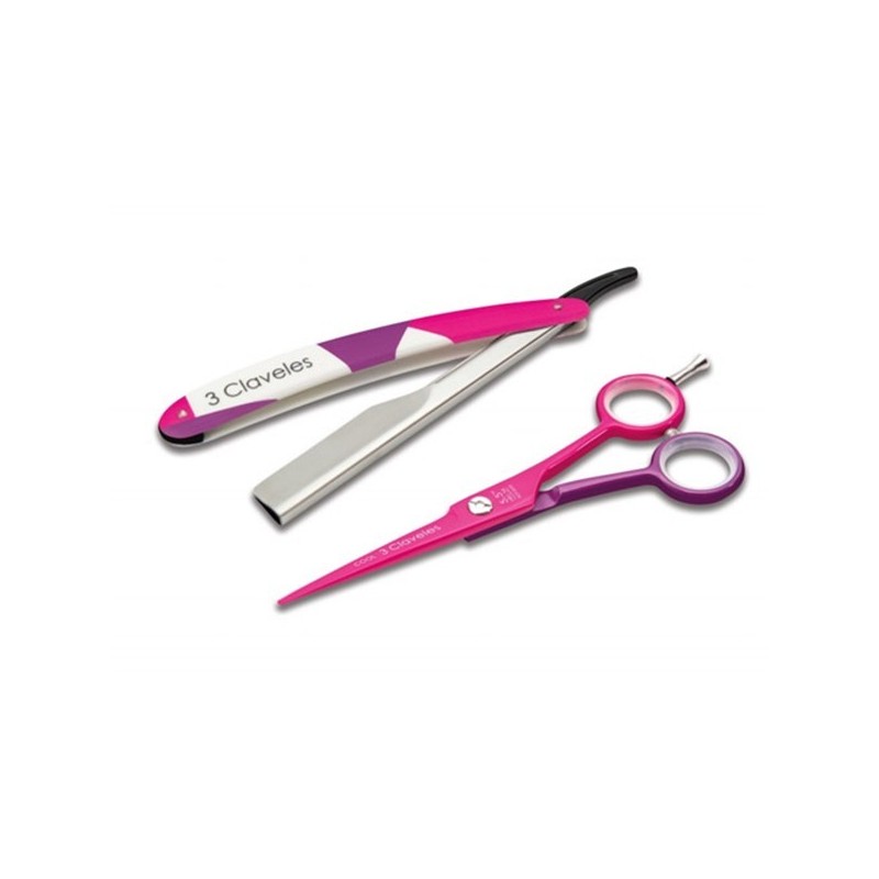 Tijera de Corte 3 Claveles Fucsia 5,5" + Navaja
